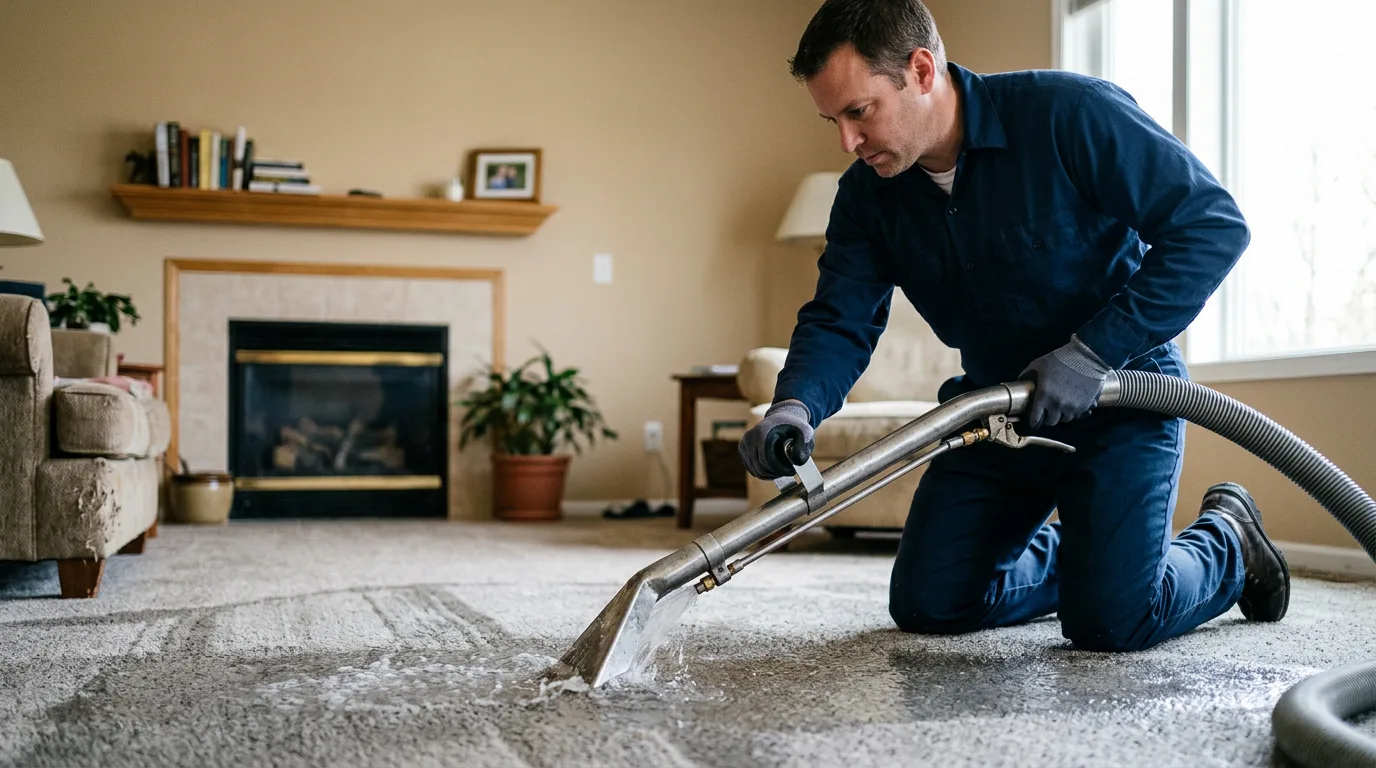 Water damage restoration technician working near Handley, WV